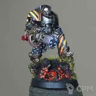 Описание картинки Terminator with Heavy Flamer⁠ (Iron Warriors) от Ravechwood по цене 1 500руб | Свободный Рынок Миниатюр - СРМ