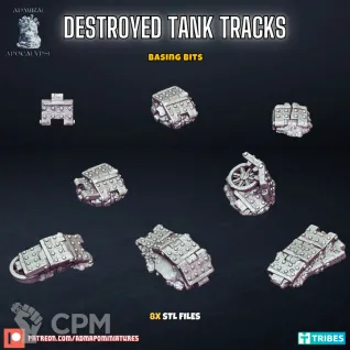 Описание картинки Destroyed Tank Tracks - Trench Basing Bits &amp; Scatter Terrain от PocketSized Prints по цене 400руб | Свободный Рынок Миниатюр - СРМ
