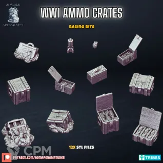 Описание картинки WW1 Ammunition Crates - Trench Warfare Basing Bits от PocketSized Prints по цене 300руб | Свободный Рынок Миниатюр - СРМ