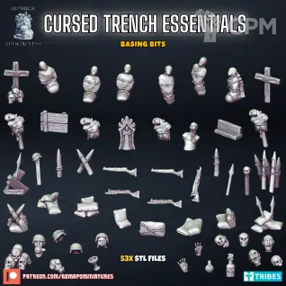 Описание картинки Cursed Trench Essentials - Grimdark WW1 Basing Bits от PocketSized Prints по цене 700руб | Свободный Рынок Миниатюр - СРМ