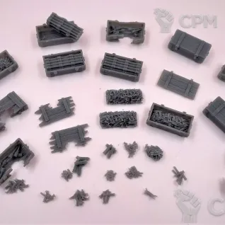 Описание картинки Ящики с патронами, гранатами. Стрелянные гильзы от Подземный человек по цене 200руб | Свободный Рынок Миниатюр - СРМ