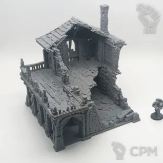 Описание картинки Разрушенный Склад - Фэнтези Террейн от Terrain Print по цене 800руб | Свободный Рынок Миниатюр - СРМ
