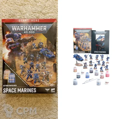 Описание картинки Warhammer 40,000 Getting Started with Space Marines от Кооператив Миниатюр по цене 14 500руб | Свободный Рынок Миниатюр - СРМ