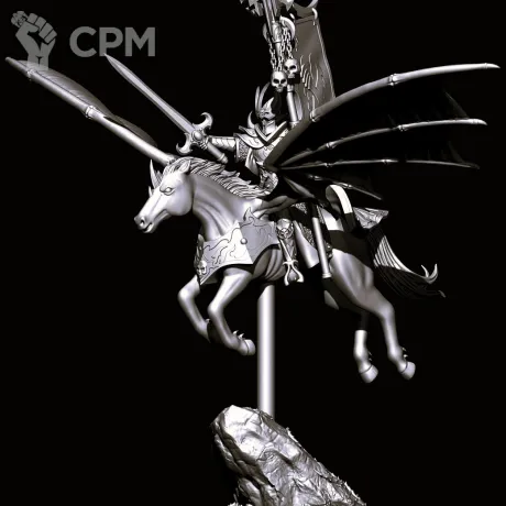 Описание картинки Dark elves Banner standard bearer on nightmare  pegasus от Магазин Альфария по цене 350руб | Свободный Рынок Миниатюр - СРМ
