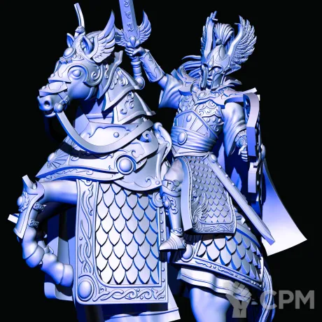 Описание картинки High Elves Mounted Lord with hand weapon and shield от Магазин Альфария по цене 220руб | Свободный Рынок Миниатюр - СРМ