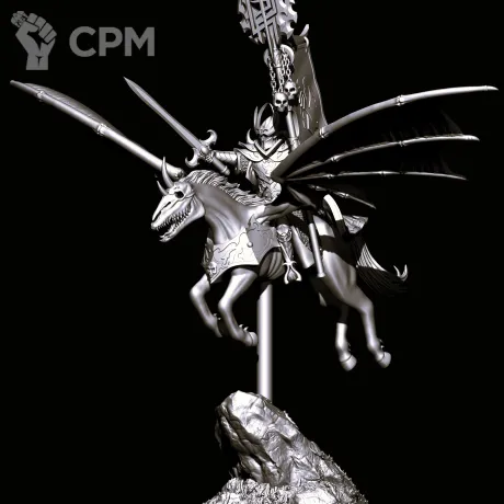 Описание картинки Dark elves Banner standard bearer on dark pegasus от Магазин Альфария по цене 350руб | Свободный Рынок Миниатюр - СРМ