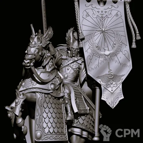 Описание картинки High Elves mounted Banner standard bearer от Магазин Альфария по цене 220руб | Свободный Рынок Миниатюр - СРМ