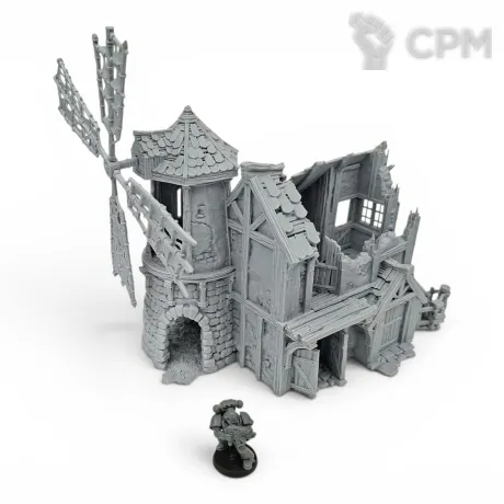 Описание картинки Разрушенный Дом-Мельница - Фэнтези Террейн от Terrain Print по цене 1 950руб | Свободный Рынок Миниатюр - СРМ