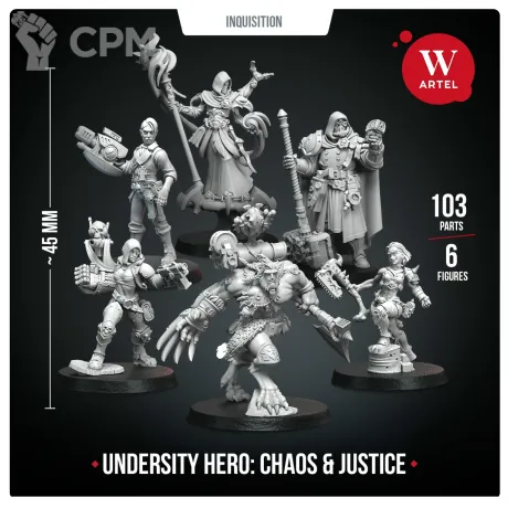 Описание картинки Комплект миниатюр Undersity hero: Chaos &amp; Justice от Артель W по цене 5 990руб | Свободный Рынок Миниатюр - СРМ