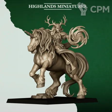 Описание картинки Mounted Feral Elf Druid on Unicorn от 3DPrintClub по цене 270руб | Свободный Рынок Миниатюр - СРМ
