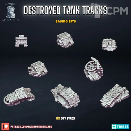 Описание картинки Destroyed Tank Tracks - Trench Basing Bits &amp; Scatter Terrain от PocketSized Prints по цене 400руб | Свободный Рынок Миниатюр - СРМ