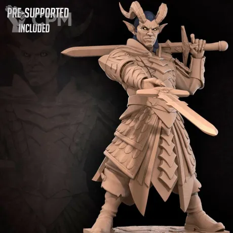 Описание картинки Tiefling Oathbreaker Paladin от PocketSized Prints по цене 200руб | Свободный Рынок Миниатюр - СРМ