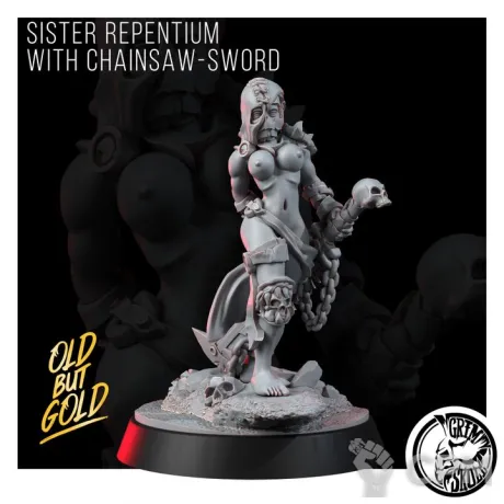 Описание картинки SISTER REPENTIUM WITH CHAINSAW-SWORD от PocketSized Prints по цене 200руб | Свободный Рынок Миниатюр - СРМ
