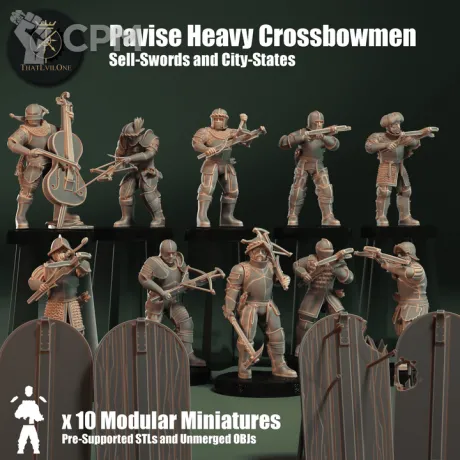 Описание картинки Pavise Heavy Crossbowmen от PocketSized Prints по цене 1 600руб | Свободный Рынок Миниатюр - СРМ