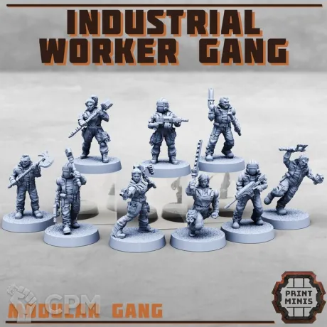 Описание картинки Industrial Worker Gang от PocketSized Prints по цене 1 400руб | Свободный Рынок Миниатюр - СРМ