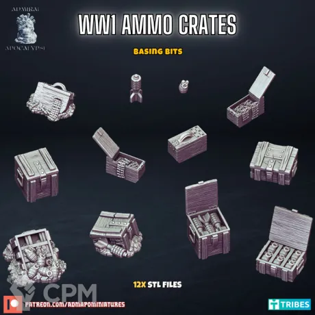 Описание картинки WW1 Ammunition Crates - Trench Warfare Basing Bits от PocketSized Prints по цене 300руб | Свободный Рынок Миниатюр - СРМ