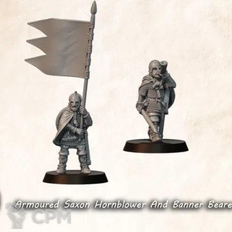 Описание картинки Armoured saxon banner and hornblower от Manufactorum76 по цене 320руб | Свободный Рынок Миниатюр - СРМ