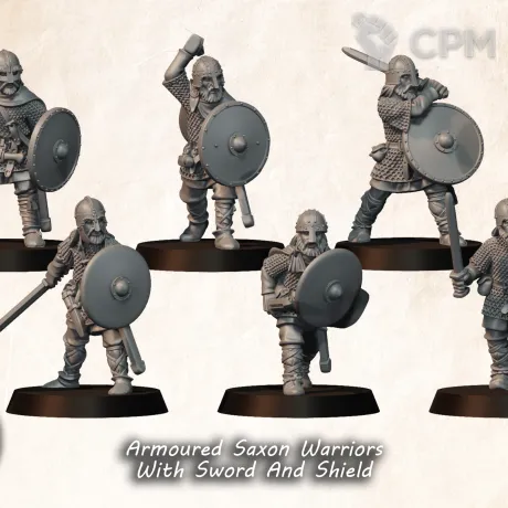 Описание картинки Armoured Saxon Warriors With Sword And Shield от Manufactorum76 по цене 960руб | Свободный Рынок Миниатюр - СРМ