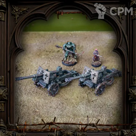 Описание картинки 2 артилерийских орудия ✠ Силы Церкви ✠ TRENCH CRUSADE от Big Brain Terrain по цене 1 250руб | Свободный Рынок Миниатюр - СРМ