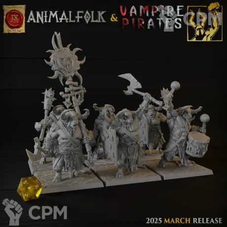 Описание картинки Beastman Minotaur Herds Weapon and Shield от 3DPrintClub по цене 445руб | Свободный Рынок Миниатюр - СРМ