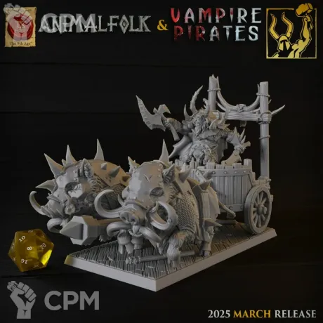 Описание картинки Beastman Beast Lord on Chariot от 3DPrintClub по цене 2 320руб | Свободный Рынок Миниатюр - СРМ