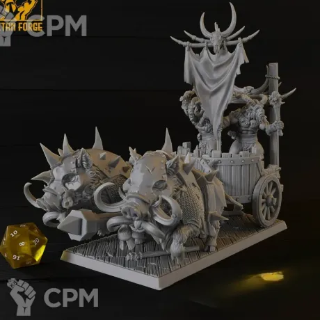 Описание картинки Beastman Boar Chariot от 3DPrintClub по цене 2 460руб | Свободный Рынок Миниатюр - СРМ