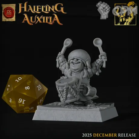 Описание картинки Halfling Drummer от 3DPrintClub по цене 85руб | Свободный Рынок Миниатюр - СРМ