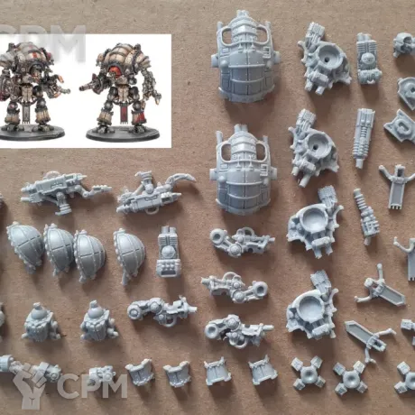 Описание картинки Mechanicum Questoris Knights Magaera and Styrix от Жадная лапа по цене 1 100руб | Свободный Рынок Миниатюр - СРМ