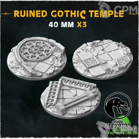 Описание картинки Подставки Ruined Gothic Temple 40мм от Studio Cockatoo по цене 352руб | Свободный Рынок Миниатюр - СРМ
