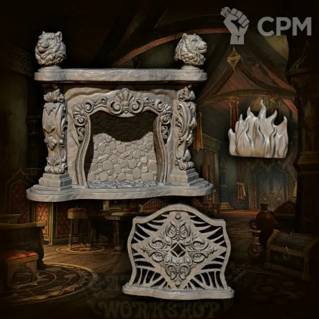 Описание картинки Камин с тиграми от Gabrigame_Terrain по цене 360руб | Свободный Рынок Миниатюр - СРМ