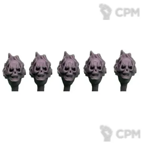 Описание картинки FLAMING SKULL HELMETS / HEADS X5 POST HUMAN SCALE от TPC по цене 190руб | Свободный Рынок Миниатюр - СРМ