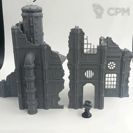 Описание картинки Большой Разрушенный Завод - Sector Mechanicus Террейн от Terrain Print по цене 1 700руб | Свободный Рынок Миниатюр - СРМ