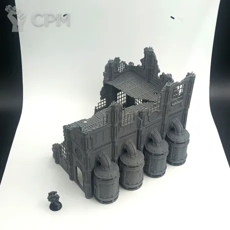 Описание картинки Поврежденный Завод Прометиума - Sector Mechanicus Террейн от Terrain Print по цене 1 900руб | Свободный Рынок Миниатюр - СРМ