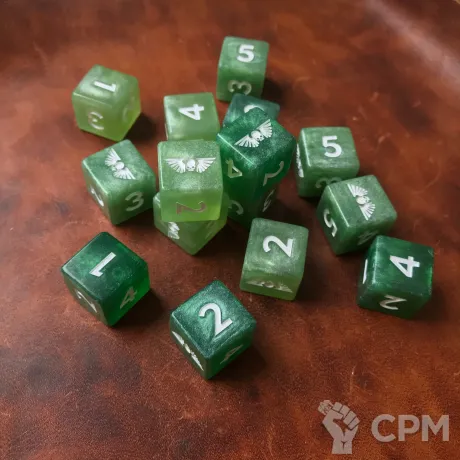 Описание картинки Custom Astra Militarum Dice Set от mufla по цене 4 500руб | Свободный Рынок Миниатюр - СРМ