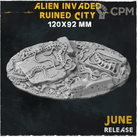 Описание картинки База Alien Invaded Ruined City 120x92mm от Helnex workshop  по цене 600руб | Свободный Рынок Миниатюр - СРМ
