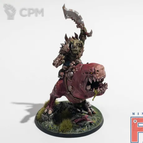 Описание картинки Beast boss on Squigosaur (собран, покрашен) от MiniaturesFAN по цене 7 044руб | Свободный Рынок Миниатюр - СРМ