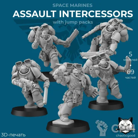 Описание картинки Assault Intercessors With Jump Packs от  по цене 1 200руб | Свободный Рынок Миниатюр - СРМ