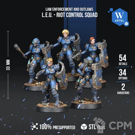 Описание картинки L.E.U. Riot Control Squad/Palanite Enforcer (Альт) от WebWay 3D по цене 2 700руб | Свободный Рынок Миниатюр - СРМ