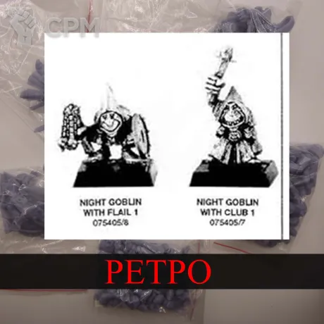 Описание картинки Night Goblin With Flail and Club Warrior от White Rhino по цене 399руб | Свободный Рынок Миниатюр - СРМ