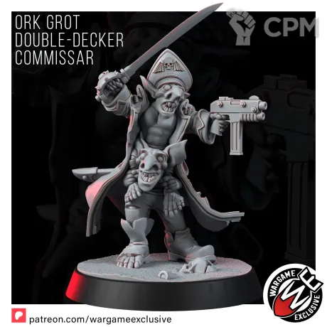 Описание картинки ORK GROT DOUBLE-DECKER COMMISSAR от Manufactorum76 по цене 180руб | Свободный Рынок Миниатюр - СРМ