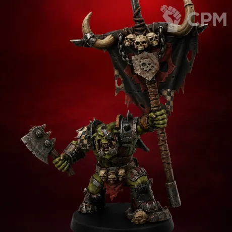 Описание картинки Orkaz Bearer Boss орк Warhammer 40k миниатюра для покраски, база 50 мм в комплекте от 3DSprint по цене 700руб | Свободный Рынок Миниатюр - СРМ