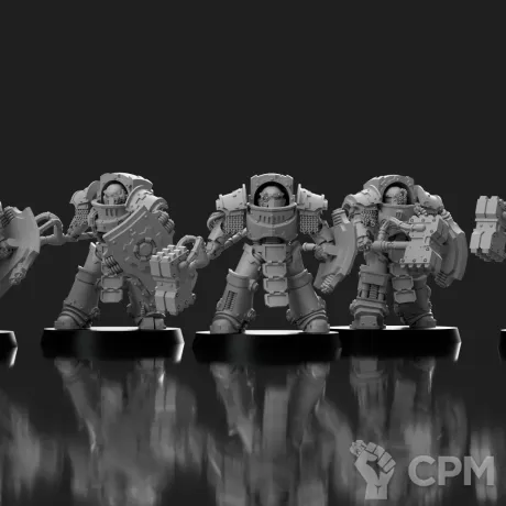 Описание картинки Cataphractii Terminator with Hammers and Shields от 3D Print Workshop по цене 1 645руб | Свободный Рынок Миниатюр - СРМ