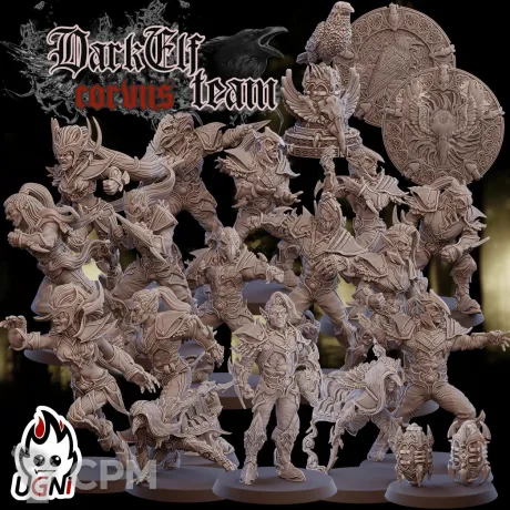 Описание картинки Dark Elf Team - Corvus от 3Д-Печка по цене 2 500руб | Свободный Рынок Миниатюр - СРМ