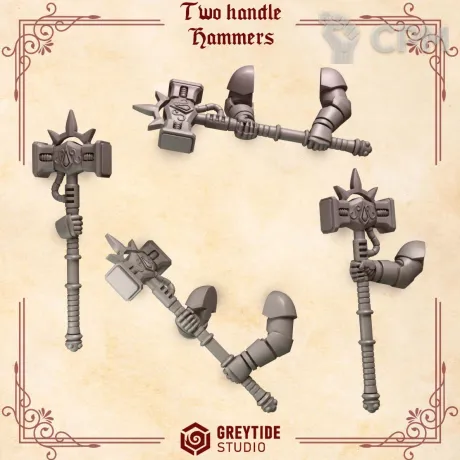 Описание картинки Crimson Lords: Two Handle Hammers от 3Д-Печка по цене 300руб | Свободный Рынок Миниатюр - СРМ