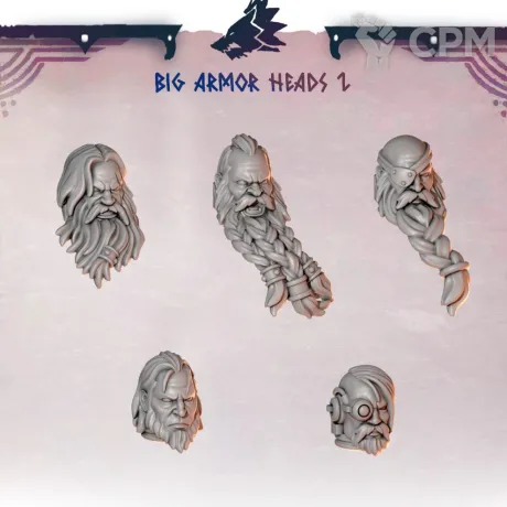 Описание картинки Primal Hounds: Big Armor Heads 2 от 3Д-Печка по цене 150руб | Свободный Рынок Миниатюр - СРМ