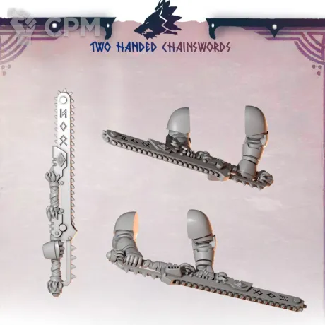 Описание картинки Primal Hounds: Two Handed Chainswords от 3Д-Печка по цене 300руб | Свободный Рынок Миниатюр - СРМ