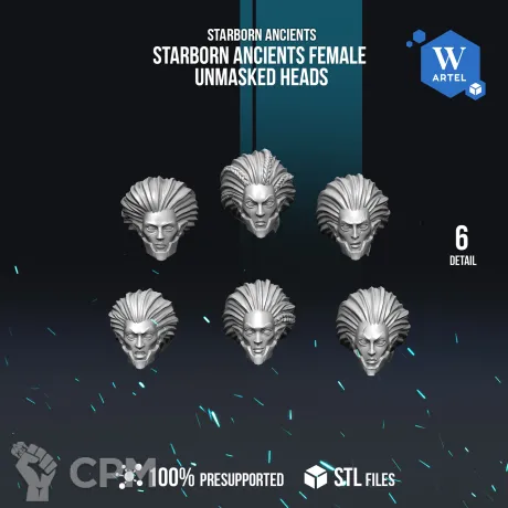 Описание картинки Starborn Ancients Female Unmasked Head от WebWay 3D по цене 100руб | Свободный Рынок Миниатюр - СРМ