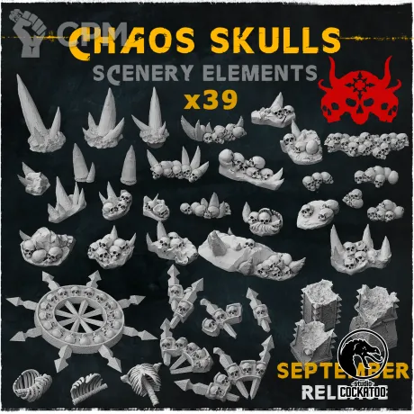 Описание картинки Chaos Skulls Scenery Elements от Studio Cockatoo по цене 1 200руб | Свободный Рынок Миниатюр - СРМ