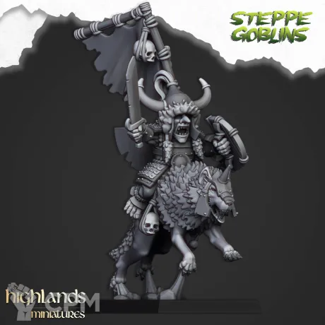 Описание картинки Mounted Steppe Goblin Khan on wolf от 3DPrintClub по цене 240руб | Свободный Рынок Миниатюр - СРМ