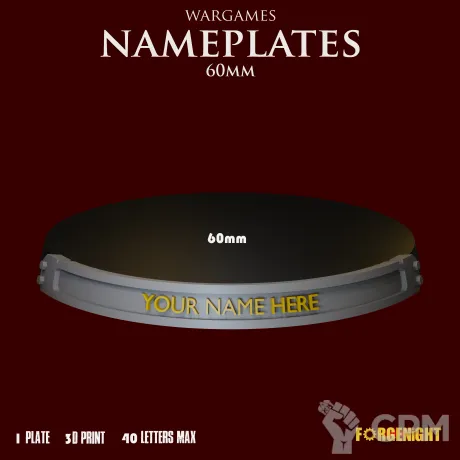 Описание картинки Wargame Bases 60mm nameplate | Именные ярлыки на подставки от ForgeNight по цене 149руб | Свободный Рынок Миниатюр - СРМ